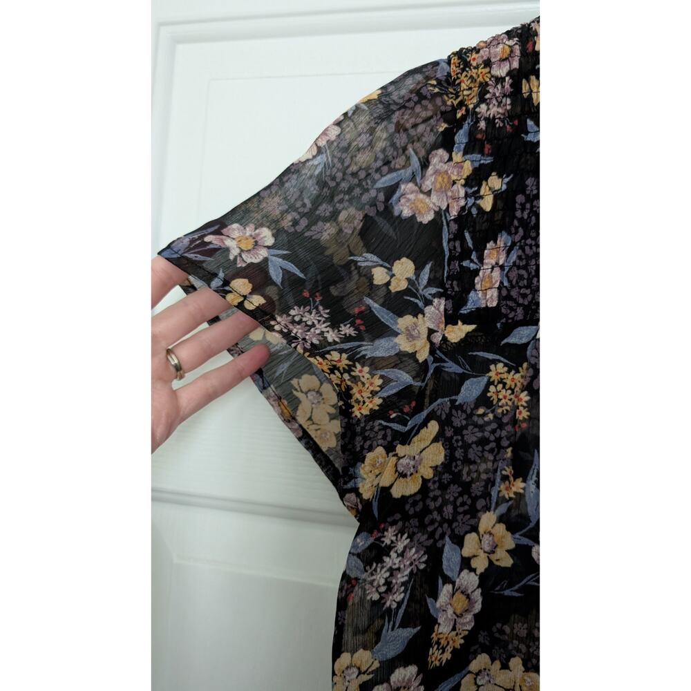 Knox Rose Floral Boho Mixed Print Sheer Blouse - Picture 2 of 6
